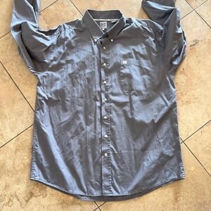 CINCH‎ Mens Gray Long Sleeve Button Down Shirt Classic Fit Embroidered Logo XL